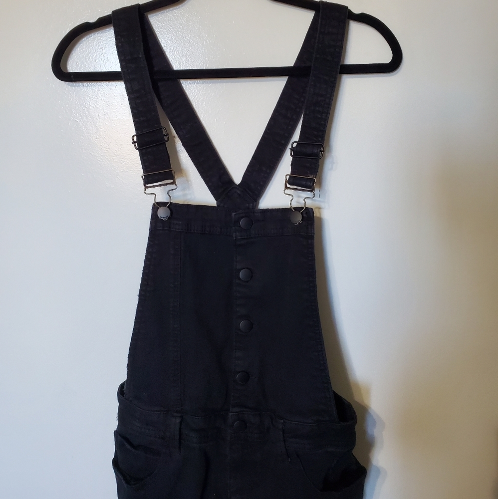 Balck Distressed Jeans Overalls